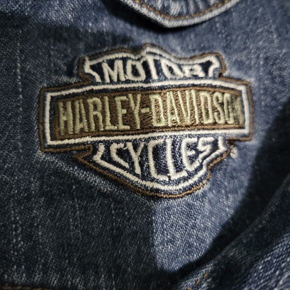Vintage Harley Davidson Denim Shirt Blue Logo Patch Motorcycles Bike Size Medium - Picture 10 of 15